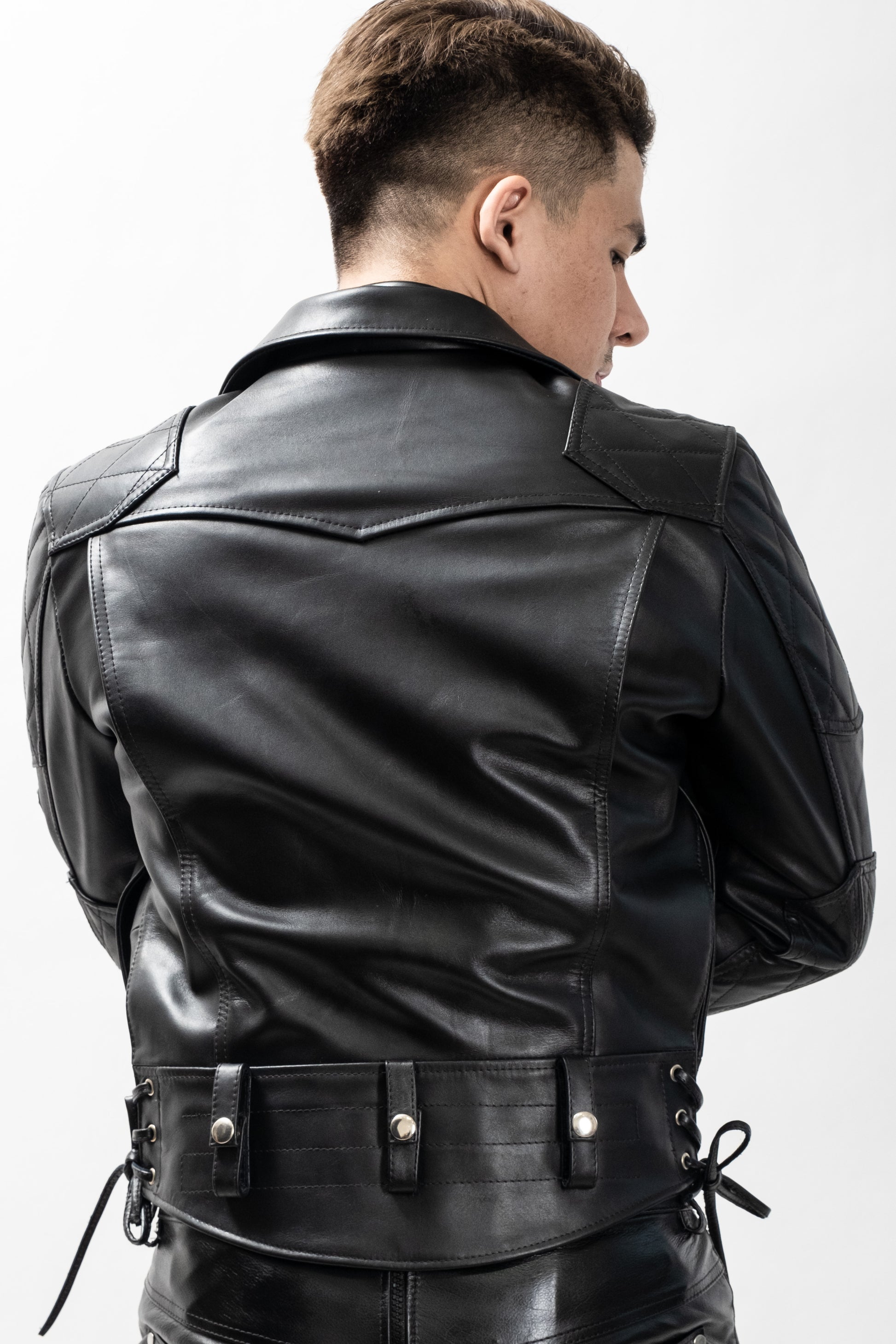 Reclaimed Vintage leather biker jacket in black